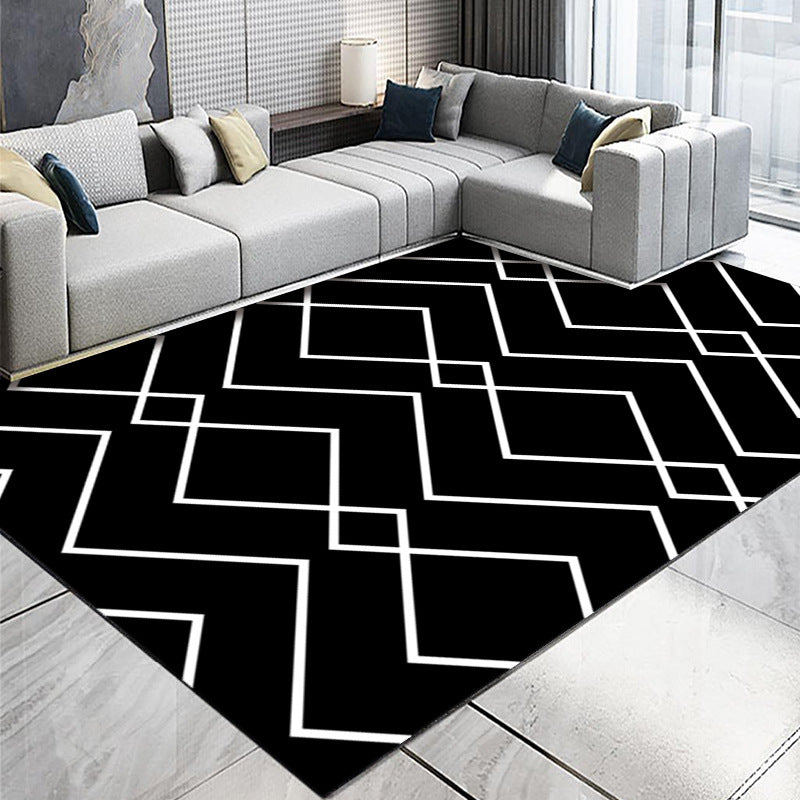 Funky Geometry Design Area Rug Contemporary Comfort Rectangle Rug Polyester Easy Care Anti-Slip Backing Rug for Living Room