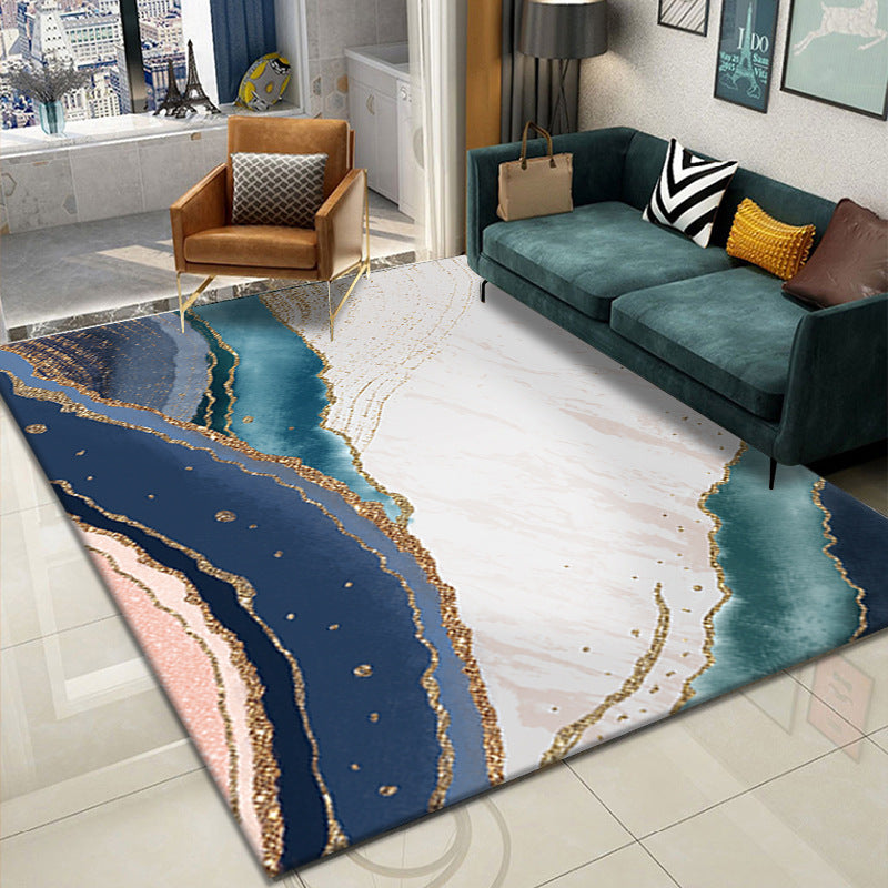 Dark Colored Watercolor Printed Rug Bold Modern Area Carpet Polyester Easy Care Anti-Slip Backing Rug for Home Decoration