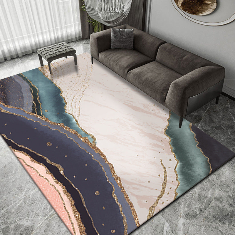 Luxurious Ink Painting Area Rug Multicolored Modern Rectangle Indoor Rug Polyester Non-Slip Backing Carpet for Home Decor