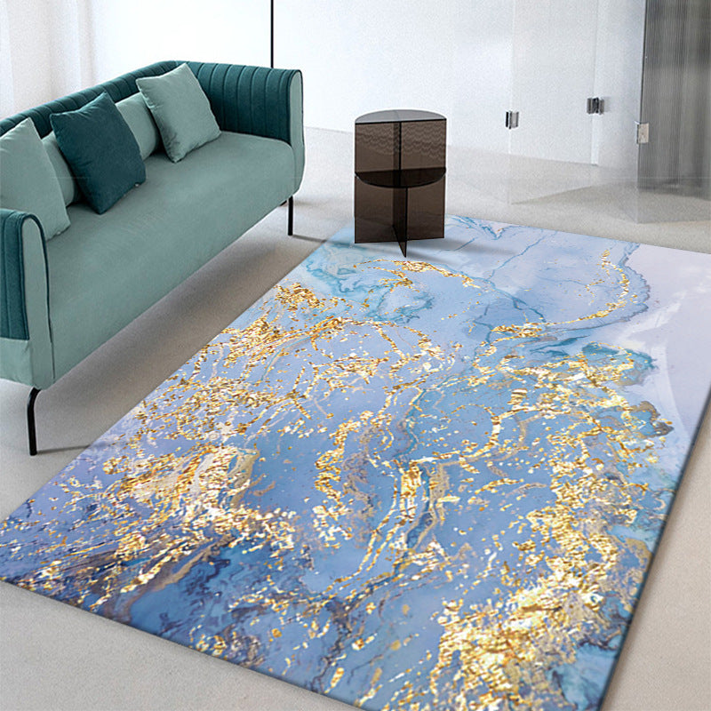 Trendy Watercolor Printed Area Rug Modern Artistic Polyester Carpet Easy Care Non-Slip Backing Rug for Living Room