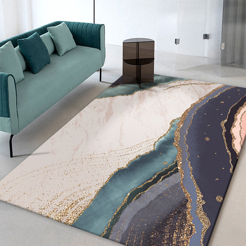 Trendy Watercolor Printed Area Rug Modern Artistic Polyester Carpet Easy Care Non-Slip Backing Rug for Living Room