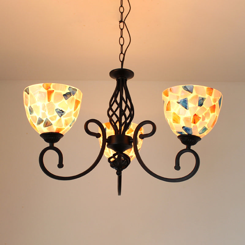 Dome Shell Chandelier Light Mediterranean 5/6/8 Lights Beige Hanging Lamp Kit for Bedroom