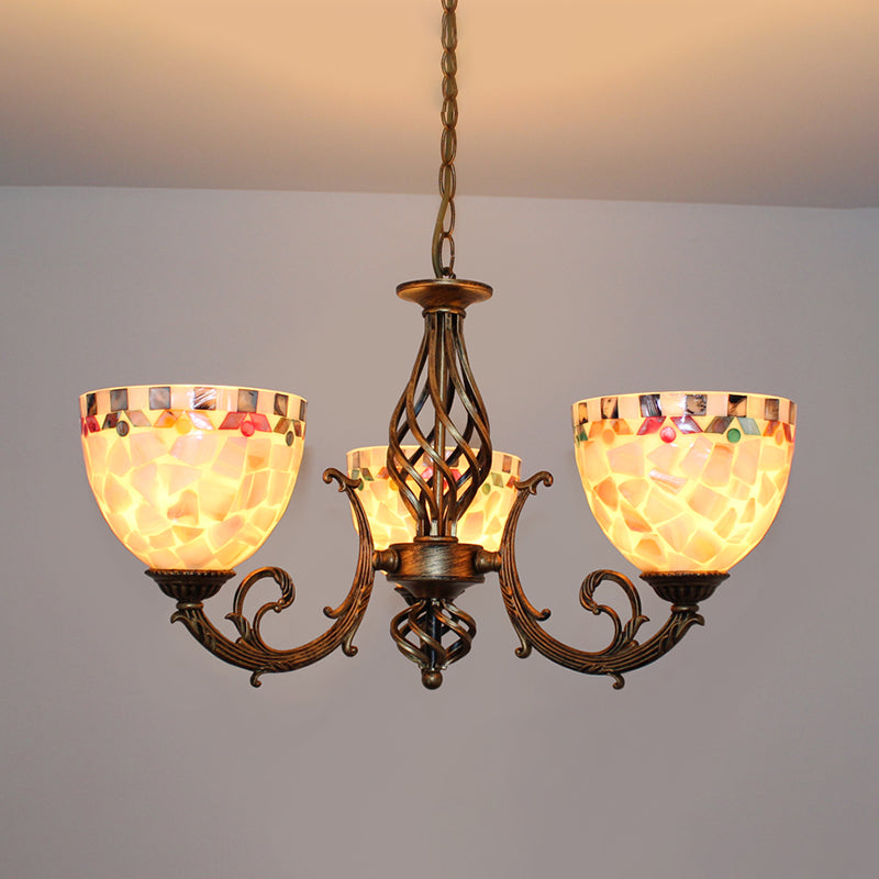 Shell Domed Ceiling Chandelier Tiffany Style 5/9/11 Lights Beige Suspension Pendant for Bedroom