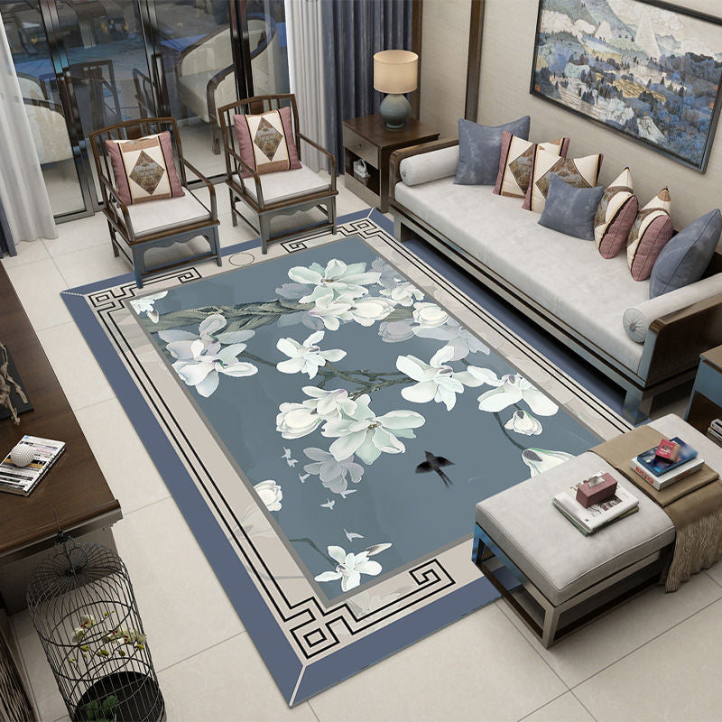 Elegant Multicolor Nostalgia Carpet Polyester Branch Print Indoor Rug Stain Resistant Rug for Home Decor