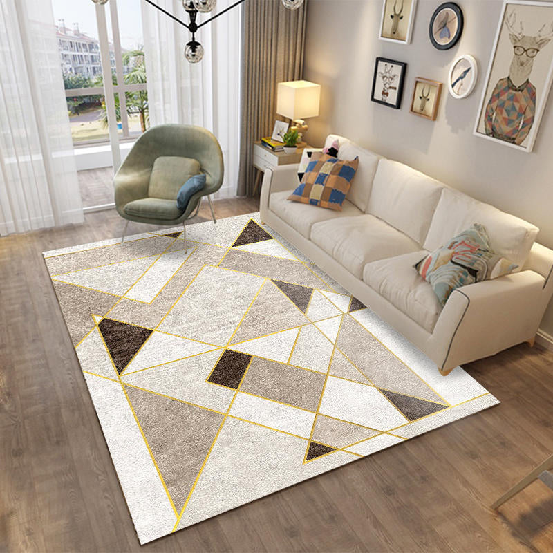 Creative Contemporary Rectangle Indoor Rug Trendy Geometrical Design Carpet Polyester Stain Resistant Rug for Home Decor