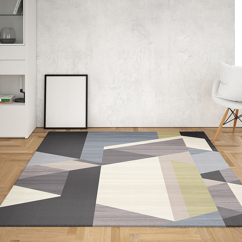 Simplicity Modern Bedroom Rug Dark Colored Geometrical Design Indoor Rug Polyester Stain Resistant Carpet for Home Decor