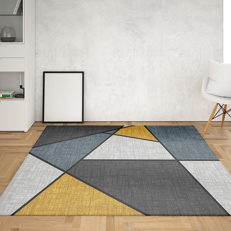 Simplicity Modern Bedroom Rug Dark Colored Geometrical Design Indoor Rug Polyester Stain Resistant Carpet for Home Decor