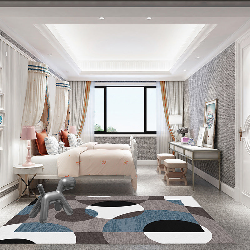 Simplicity Modern Bedroom Rug Dark Colored Geometrical Design Indoor Rug Polyester Stain Resistant Carpet for Home Decor
