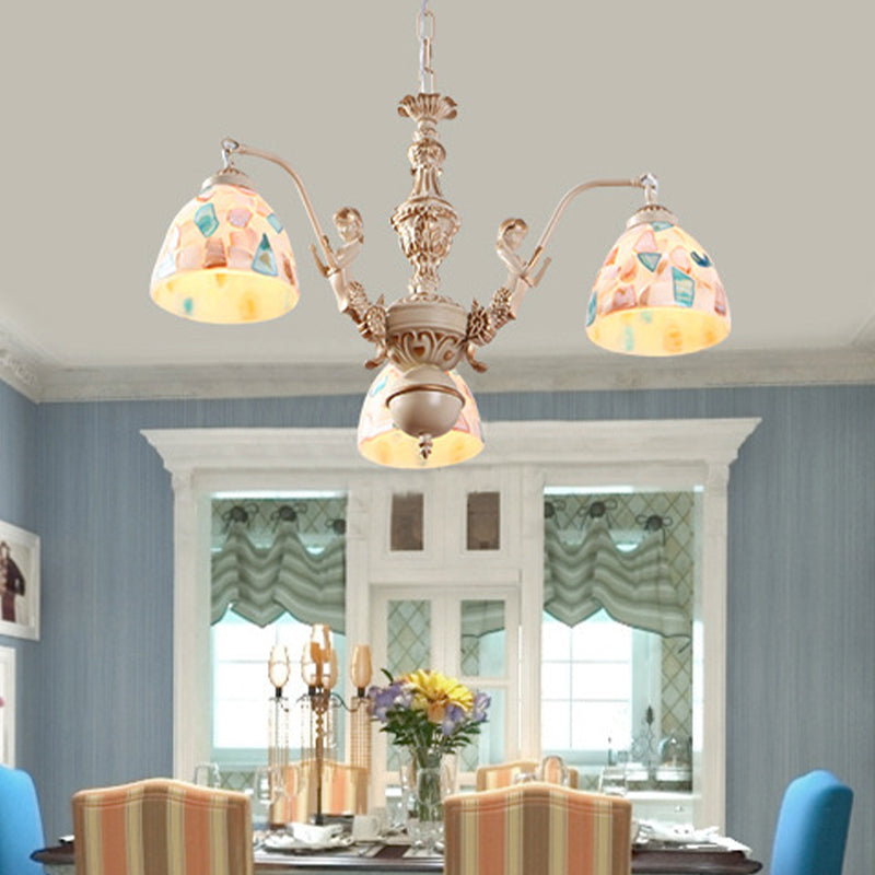 Mosaic Hanging Chandelier Baroque Style Shell 5/9/11 Lights White Pendant Light Kit for Kitchen