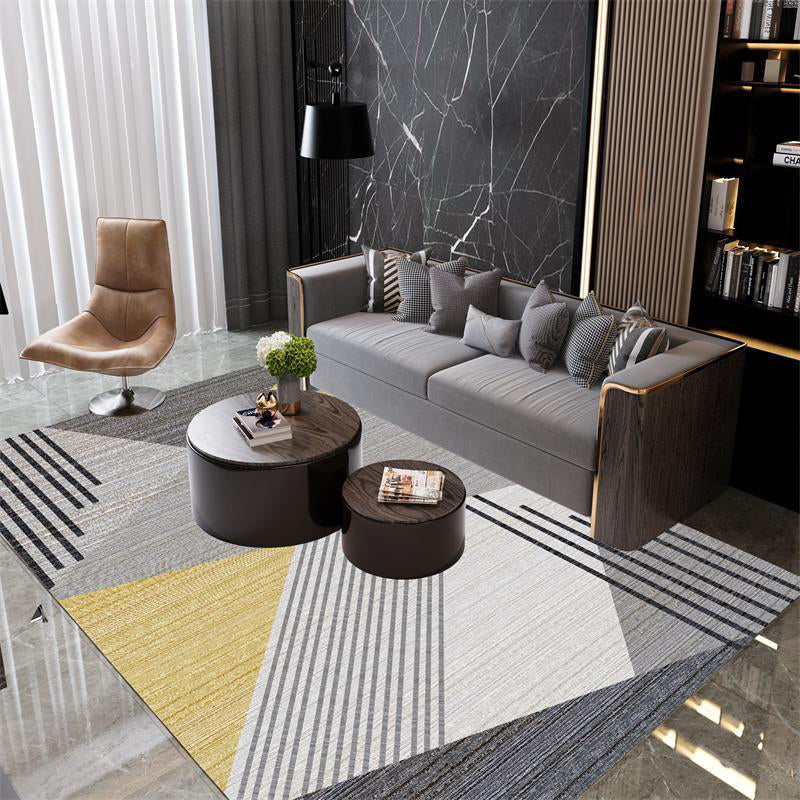 Stylish Modern Living Room Rug Multicolored Geometry Printed Area Carpet Polyester Stain Resistant Indoor Carpet