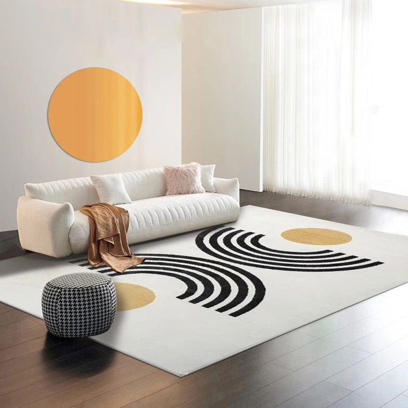 White Creative Modern Area Rug Simplicity Geometry Pattern Area Carpet Polyester Anti-Slip Backing Rug for Home Decoration