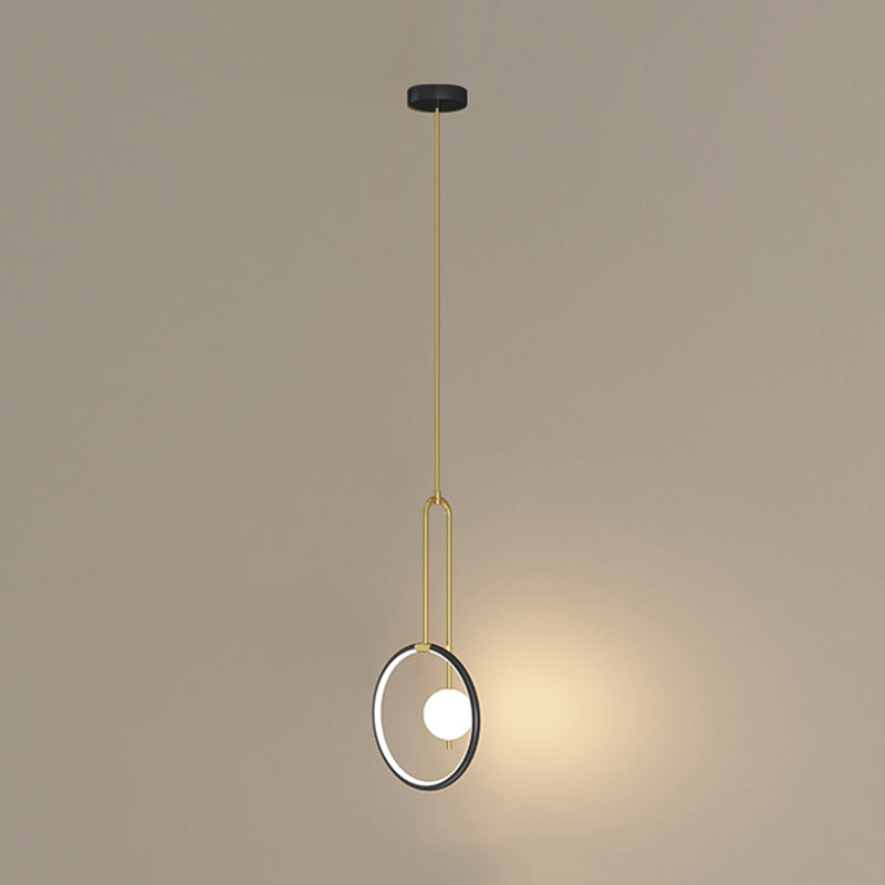 Circular LED Hanging Light Fixture Minimalism Metal Black-Gold Drop Pendant for Bedroom