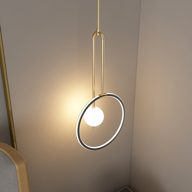 Circular LED Hanging Light Fixture Minimalism Metal Black-Gold Drop Pendant for Bedroom