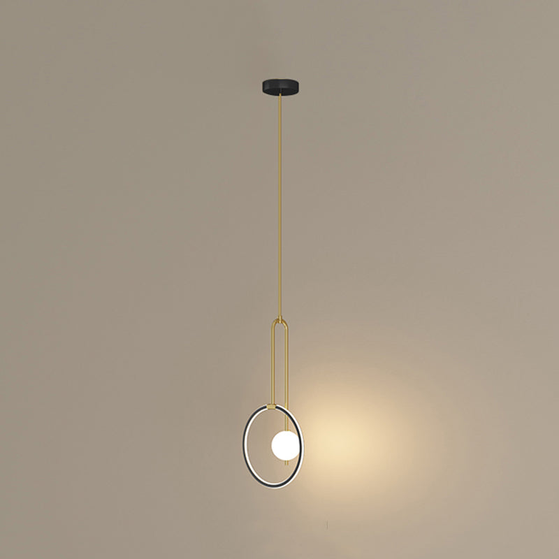 Circular LED Hanging Light Fixture Minimalism Metal Black-Gold Drop Pendant for Bedroom