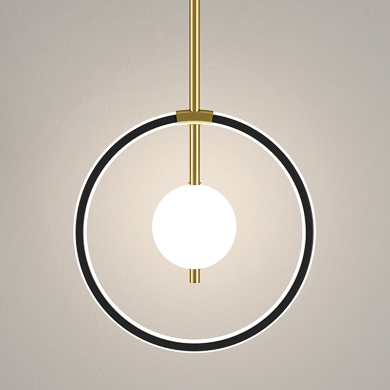 Circular LED Hanging Light Fixture Minimalism Metal Black-Gold Drop Pendant for Bedroom