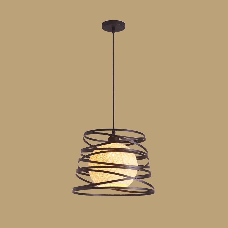 1 Head Cage Suspended Lighting Fixture Retro Metal Black Pendant Lamp for Restaurant