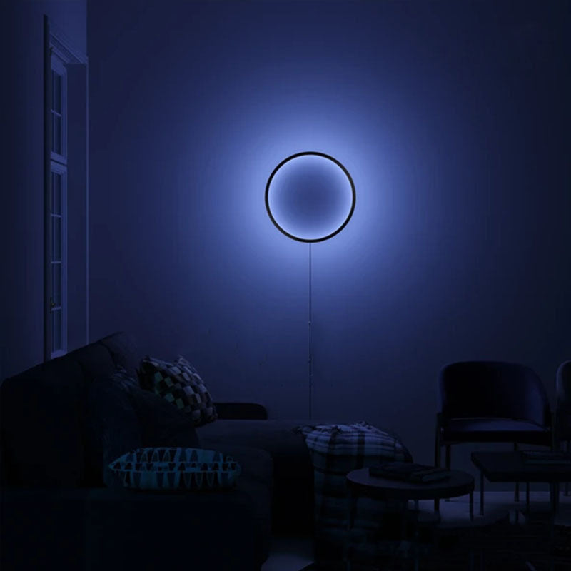 19.6" Wide Minimalism Aluminum Circles LED Wall Lamp RGB Light Backdrop Decoration Sconce Light in Black