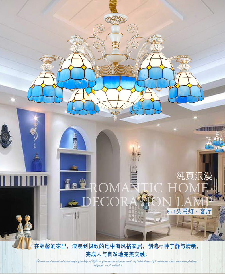 Grille de lustre bleu en verre tachée