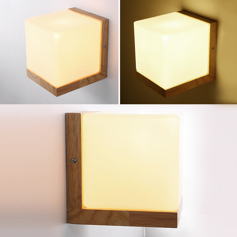 Square Wall Mounted Lamp Modern Simplicity Wood Wall Mount Lamp for Living Room