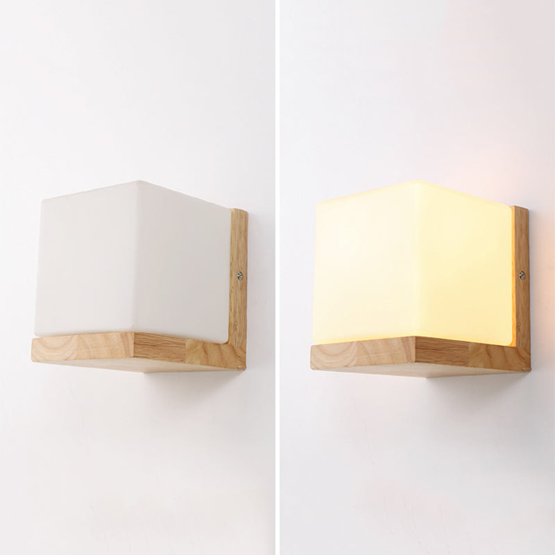 Square Wall Mounted Lamp Modern Simplicity Wood Wall Mount Lamp for Living Room