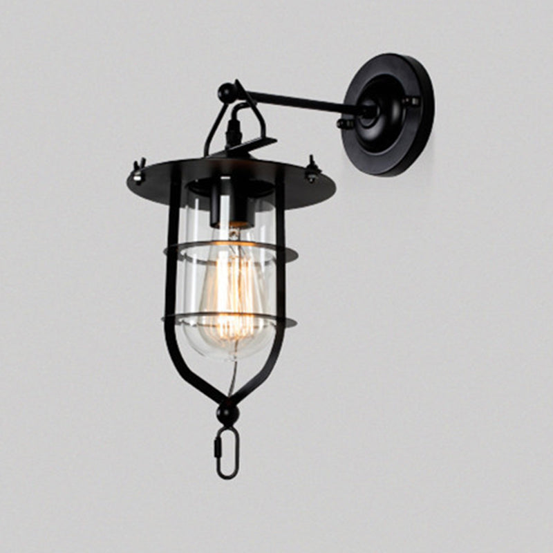 Loft Style Shaded Wall Light Sconce Glass Wall Sconce Lighting in Black for Restaurant