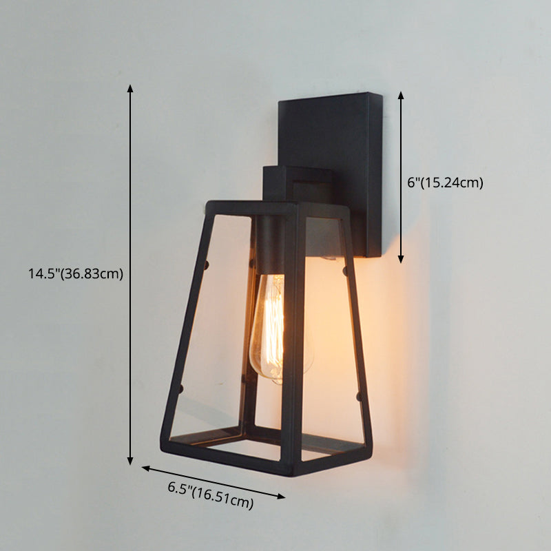 Glass Trapezoidal Wall Light Sconce Loft Style Aisle Wall Mount Light Fixture in Black