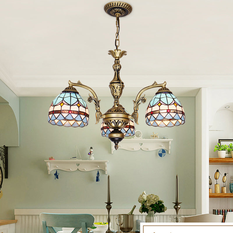 Blue 5/9/11 Lights Chandelier Light Fixture Tiffany Cut Glass Domed Shade Suspension Pendant