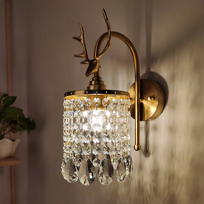 Copper Gold Wall Sconce in Modern Artistic Style Crystal 1-Light Wall Light with Antler Decoration