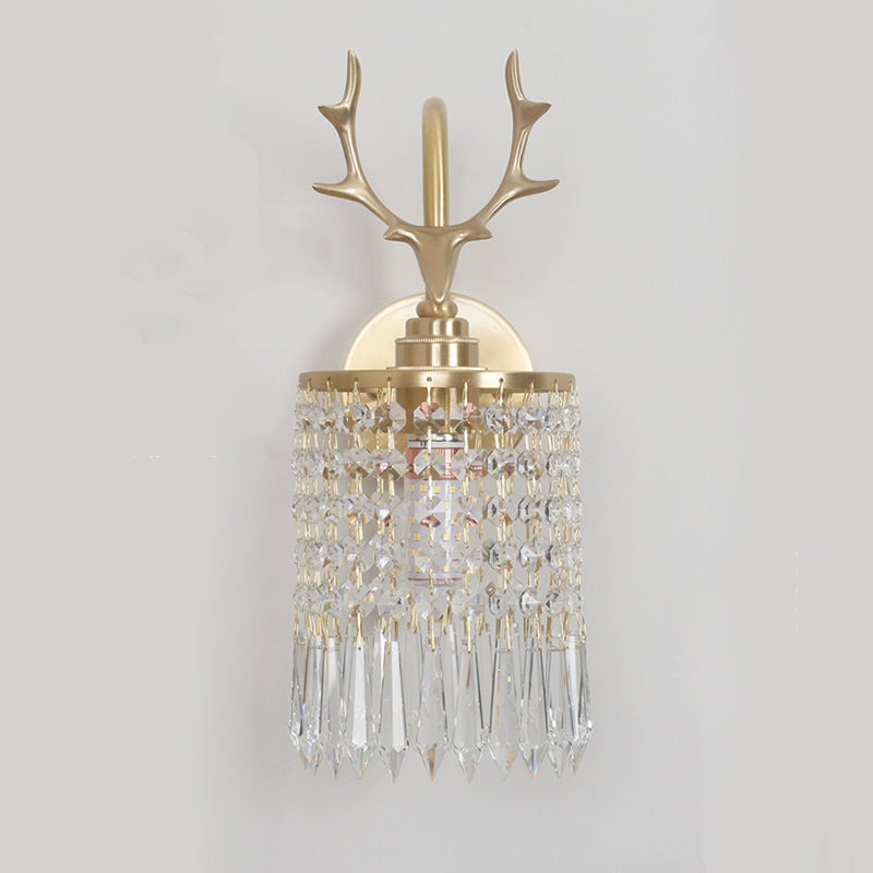 Copper Gold Wall Sconce in Modern Artistic Style Crystal 1-Light Wall Light with Antler Decoration