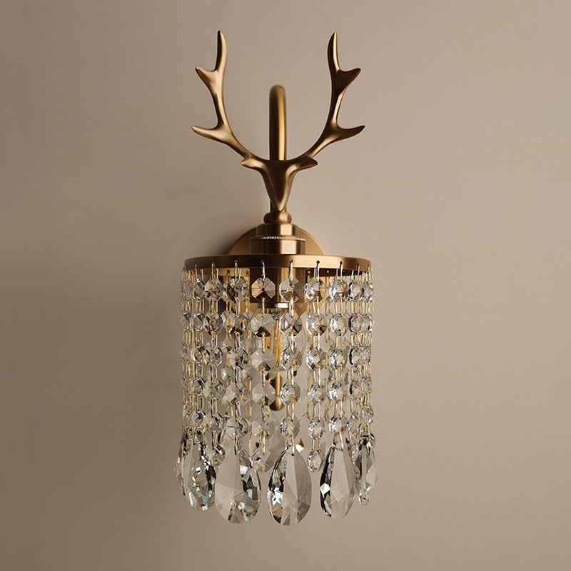 Copper Gold Wall Sconce in Modern Artistic Style Crystal 1-Light Wall Light with Antler Decoration