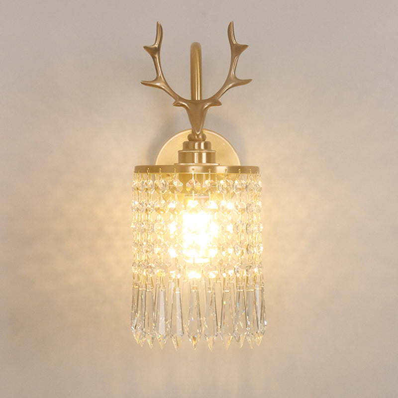 Copper Gold Wall Sconce in Modern Artistic Style Crystal 1-Light Wall Light with Antler Decoration
