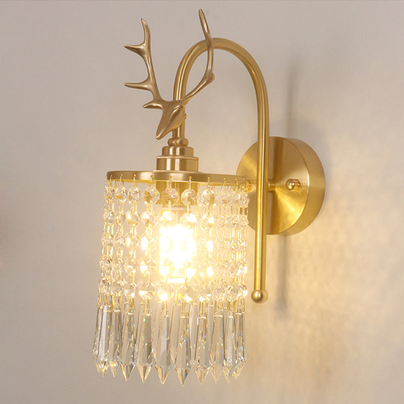 Copper Gold Wall Sconce in Modern Artistic Style Crystal 1-Light Wall Light with Antler Decoration