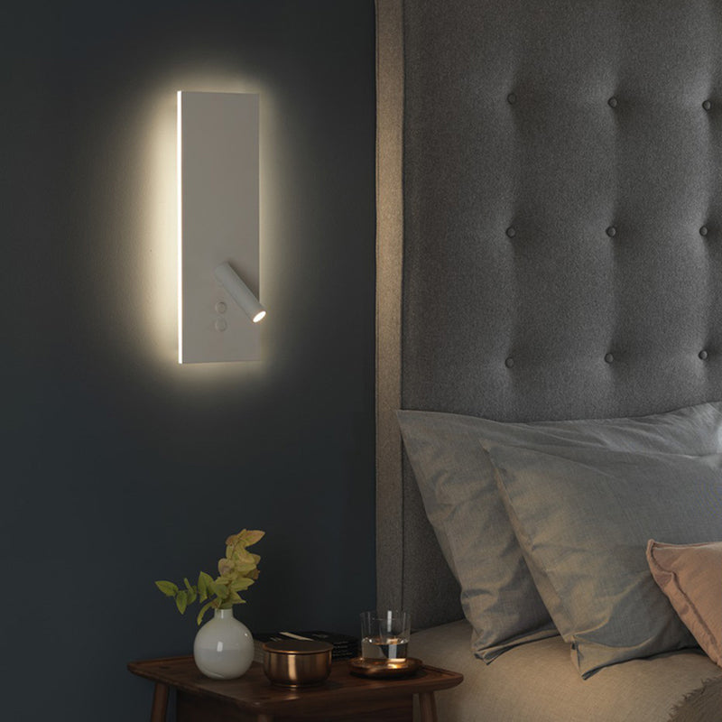 Estilo moderno simplicidad lámpara de lectura led led de lectura rotatable diseño de montaje en la pared con base de metal rectangular