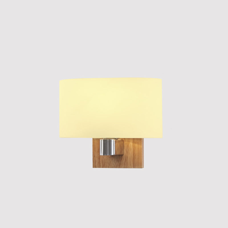 Wooden Shaded Wall Sconce Lighting Simplicity Style White Wall Mount Light Fixture