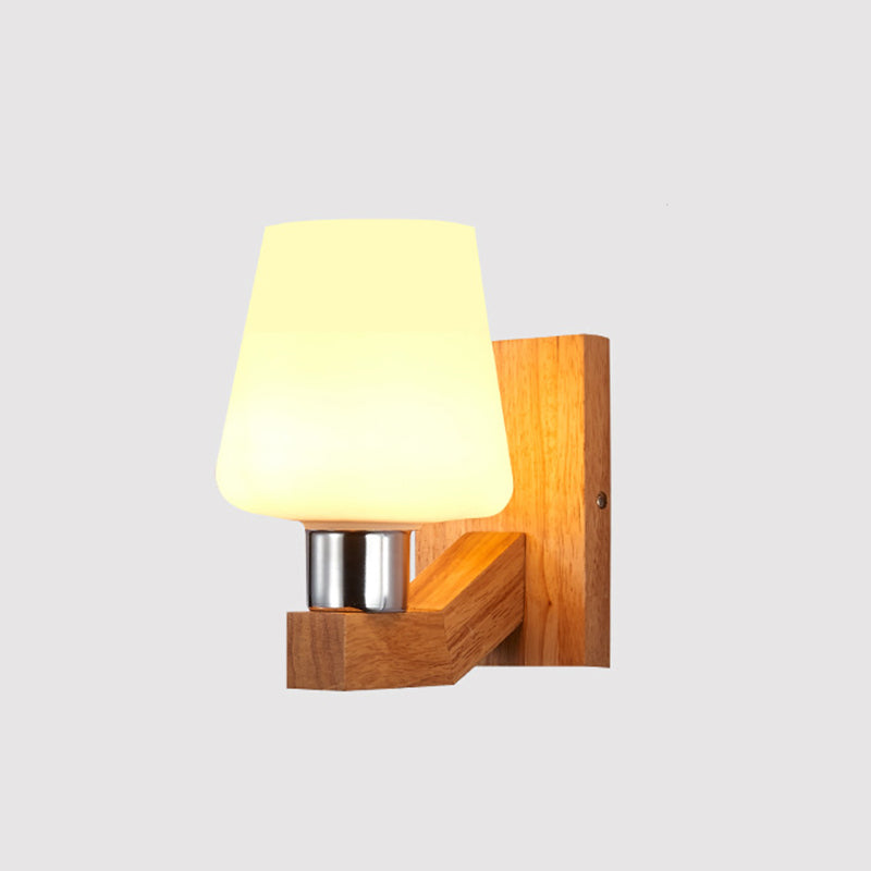 Wooden Shaded Wall Sconce Lighting Simplicity Style White Wall Mount Light Fixture