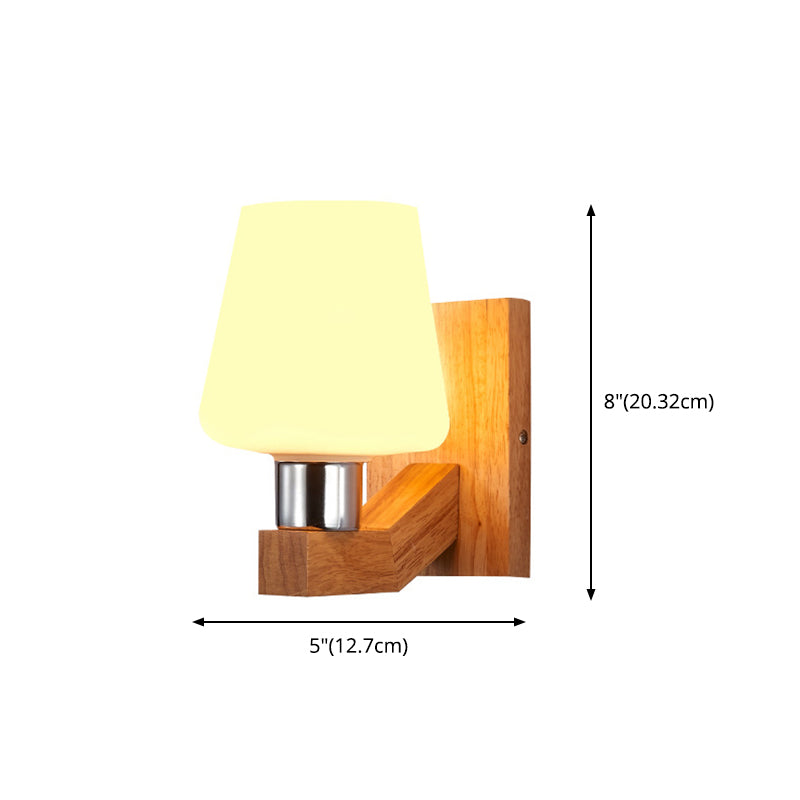 Wooden Shaded Wall Sconce Lighting Simplicity Style White Wall Mount Light Fixture