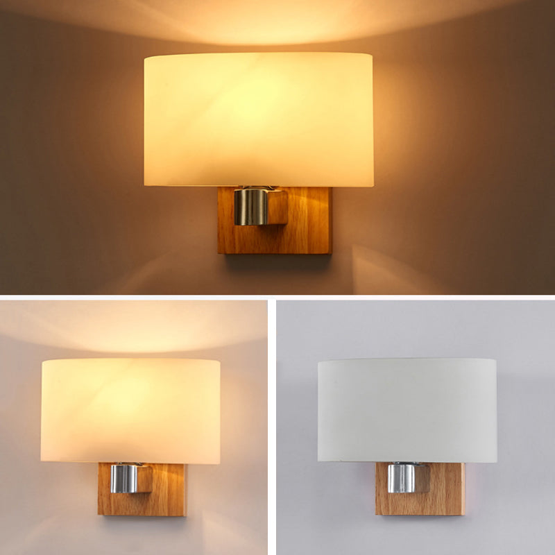 Wooden Shaded Wall Sconce Lighting Simplicity Style White Wall Mount Light Fixture