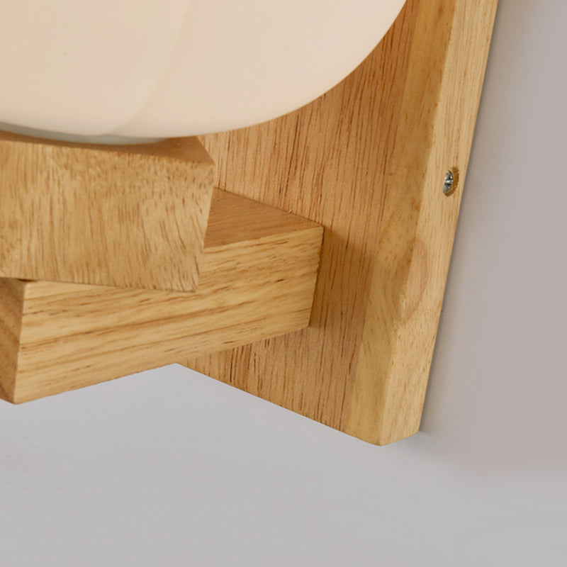 Wooden Shaded Wall Sconce Lighting Simplicity Style White Wall Mount Light Fixture