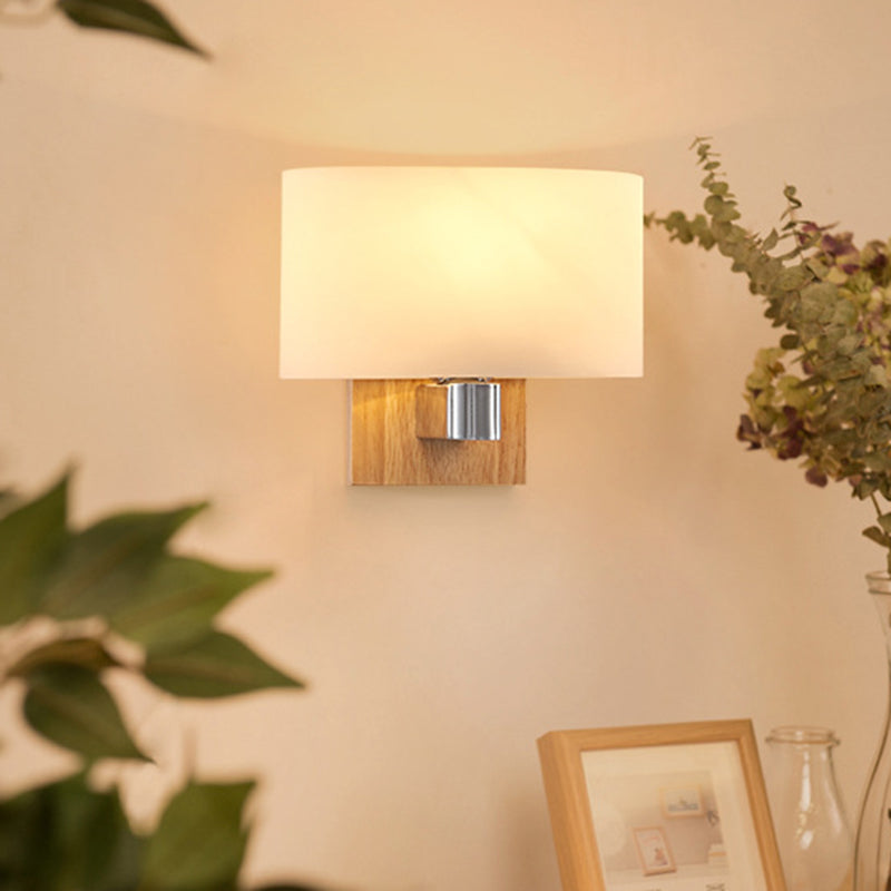 Wooden Shaded Wall Sconce Lighting Simplicity Style White Wall Mount Light Fixture