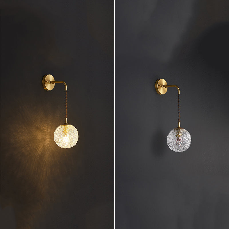 Gold Globe Hanging Wall Sconce in Modern Artistic Style Copper Indoor Wall Lamp with Ripple Crystal Shade