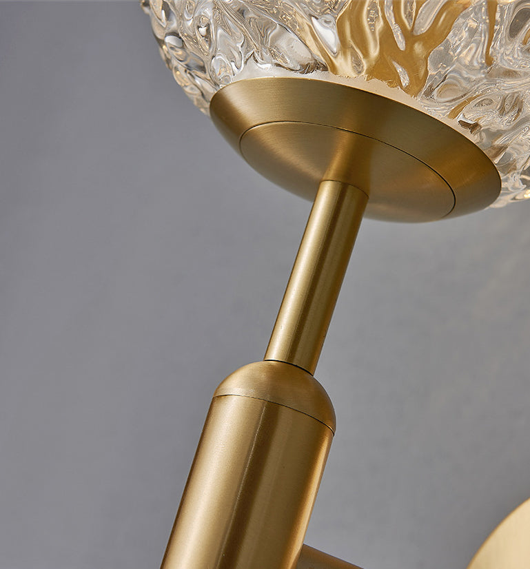 Gold Globe Hanging Wall Sconce in Modern Artistic Style Copper Indoor Wall Lamp with Ripple Crystal Shade