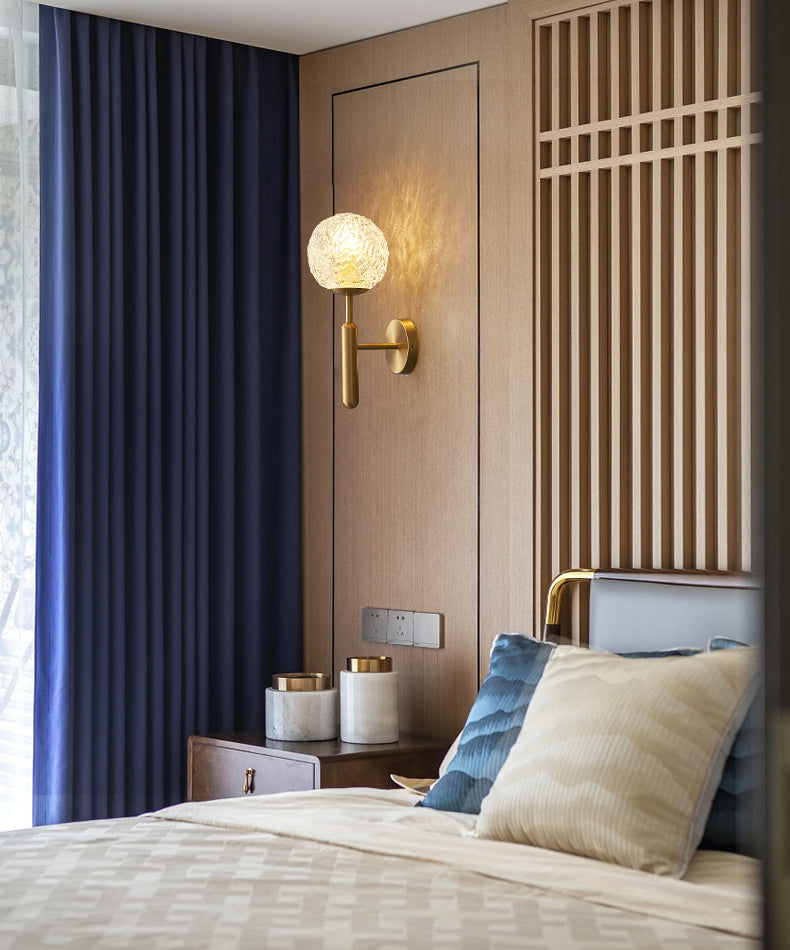 Gold Globe Hanging Wall Sconce in Modern Artistic Style Copper Indoor Wall Lamp with Ripple Crystal Shade