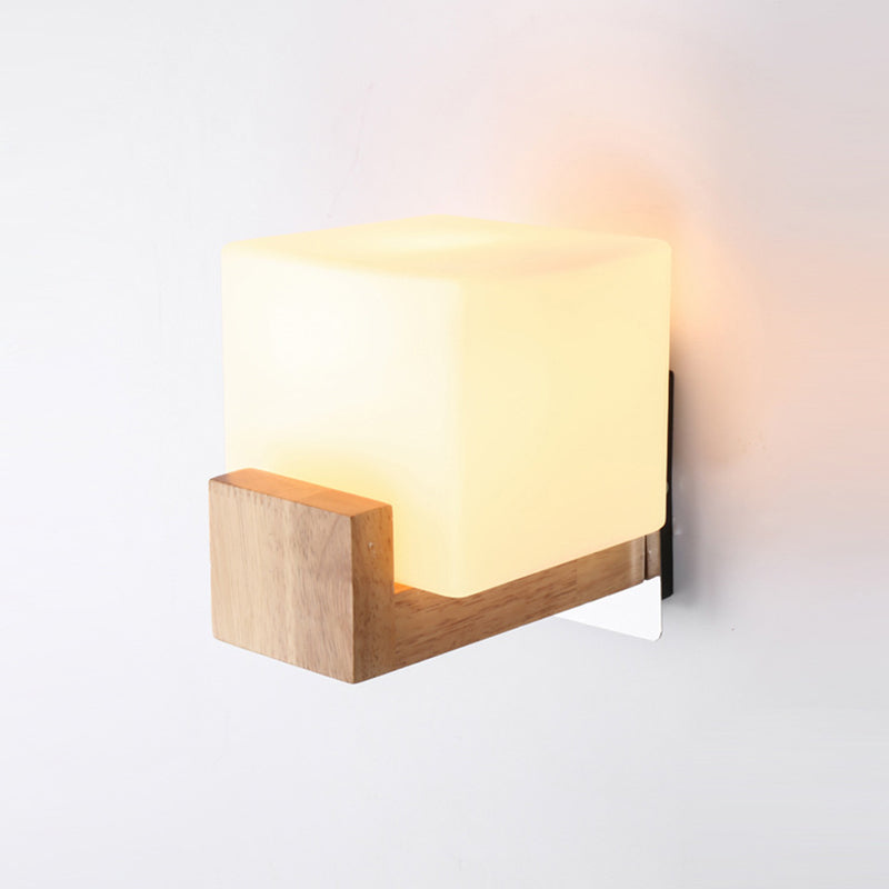Nordic Style Squared Wall Sconce Lighting Wooden Bedroom Wall Light Sconce in White