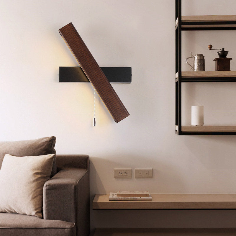 Wooden Creative Rotatable LED Wall Lamp Hand Pull Switch Design Sconce Light for Bedroom