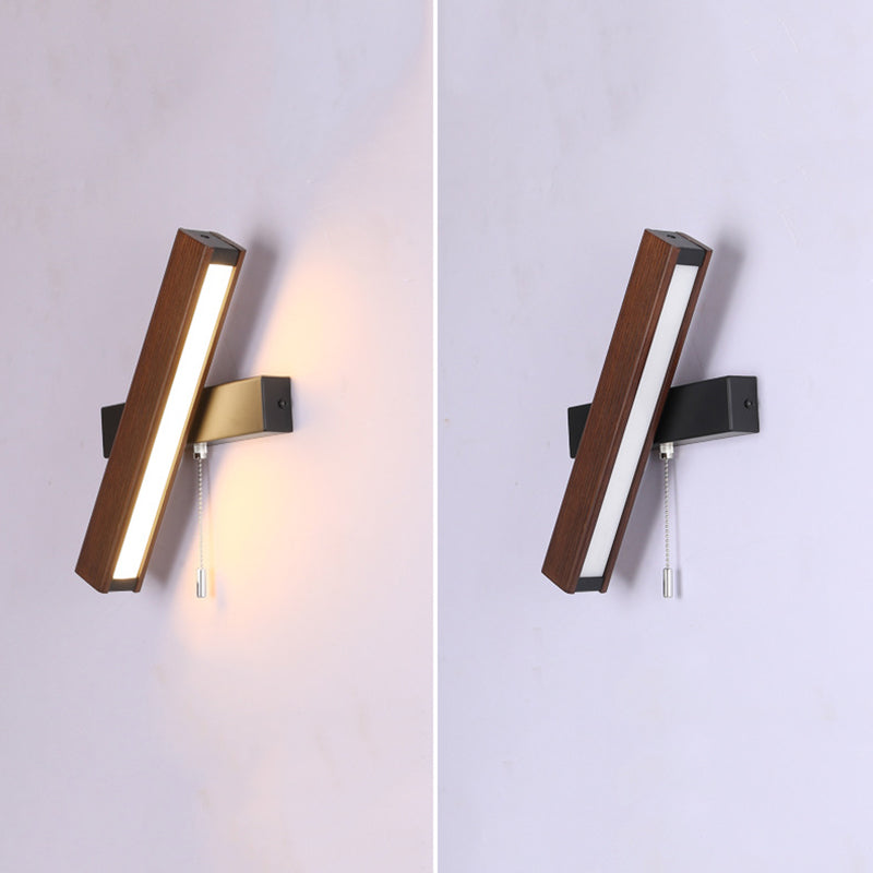 Wooden Creative Rotatable LED Wall Lamp Hand Pull Switch Design Sconce Light for Bedroom
