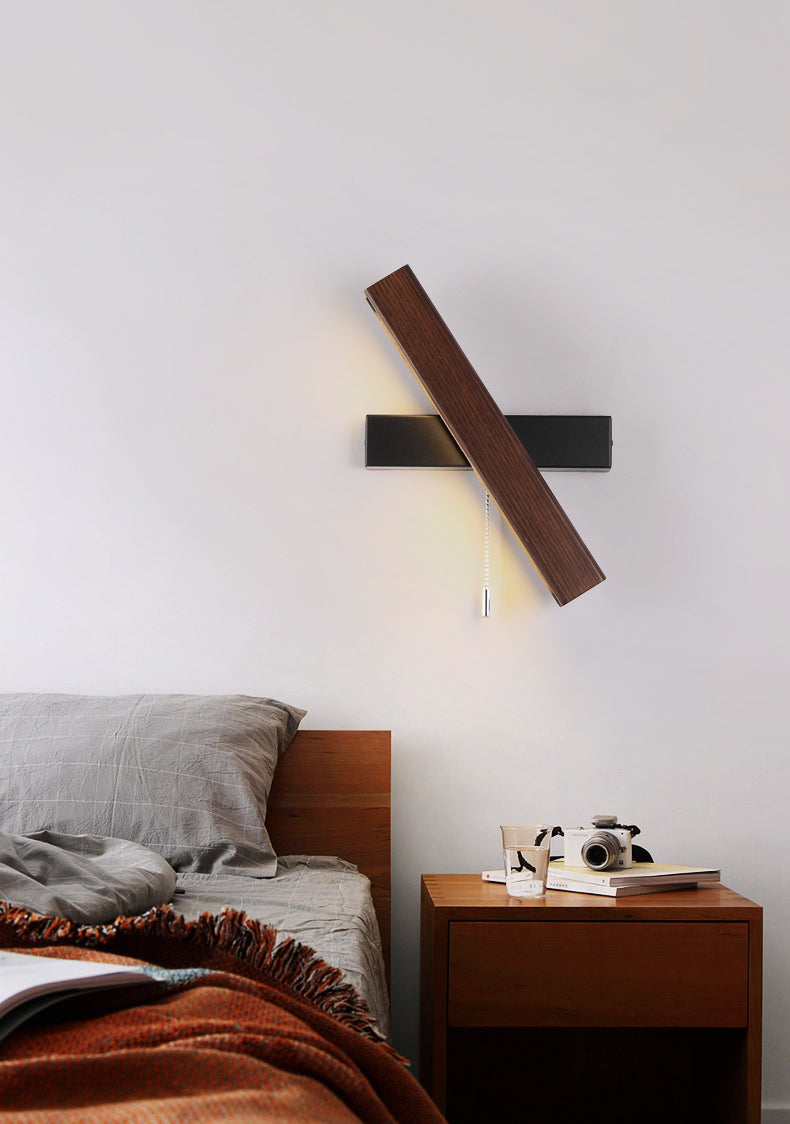 Wooden Creative Rotatable LED Wall Lamp Hand Pull Switch Design Sconce Light for Bedroom
