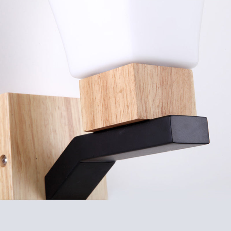 Wood Shaded Sconce Light Fixture Nordic Style Wall Mounted Light Fixture in White