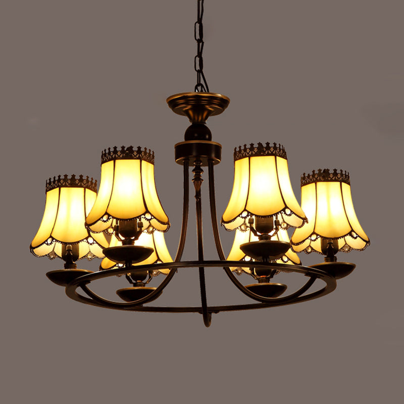Baroque Bell Shade Chandelier Lightture 4/6/8 LUMIÈRES BEIGE VERRE BEIGE LAMPE SORT