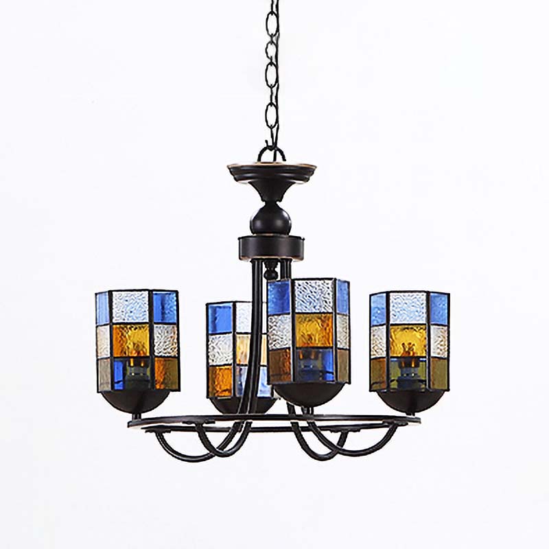 Verre en verre bleu lustre luminaire Cylindre 4/6/8 Lumières Éclairage pendentif méditerranéen pour salle à manger