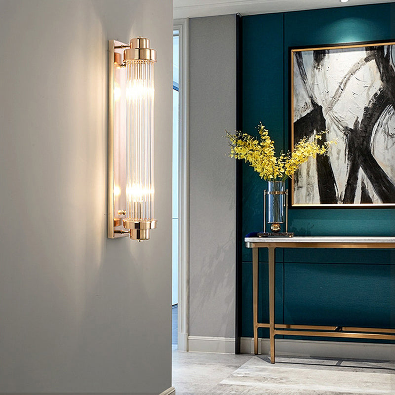 Crystal Gold Wall Light in Modern Concise Style Wrought Iron Rectangular Wall Sconce for Living Room